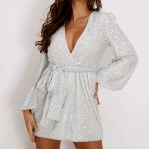 lantern sleeve sequin dress